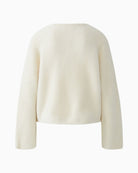 Back view of whitecap gray faux fur pullover with relaxed silhouette