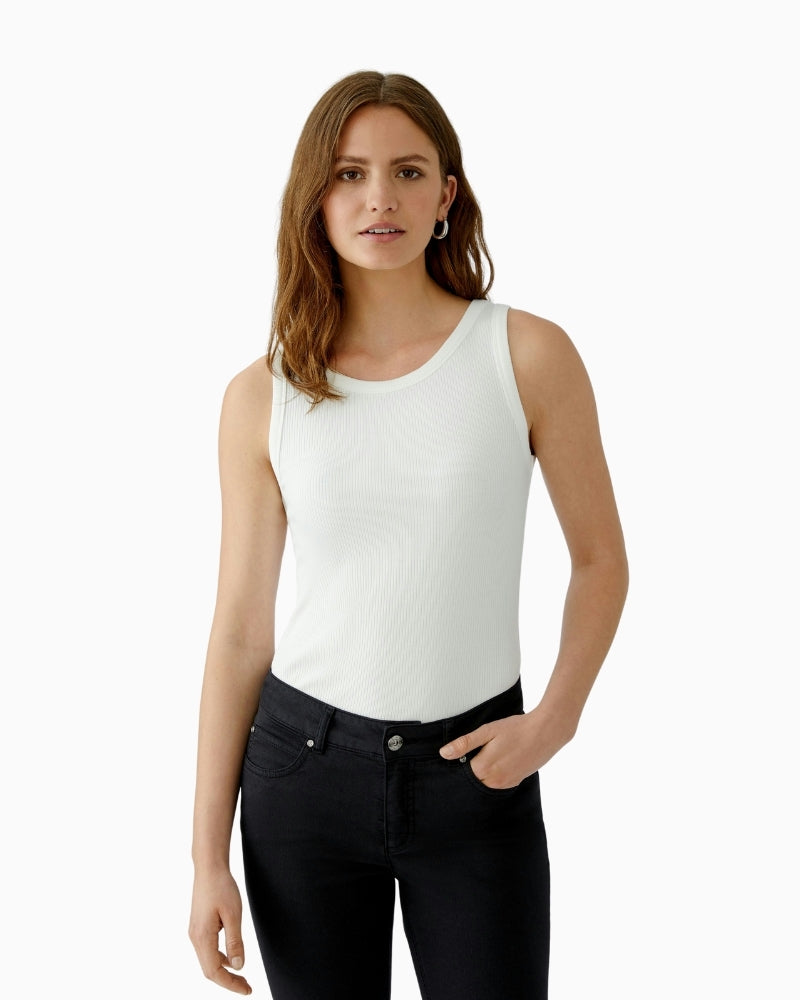 Oui Filiz Ribbed Top Cloud Dancer front view – Áines Boutique