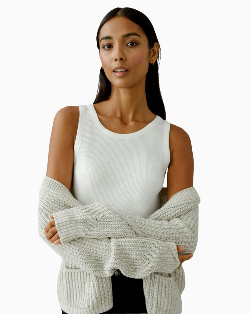Oui Filiz Ribbed Top Cloud Dancer ribbed fabric close-up – Áines Boutique