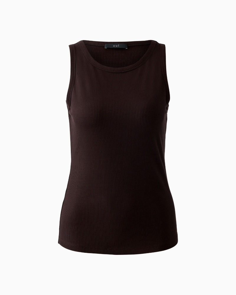 Oui Filiz top in Ocean Bay blue with round neckline and slim fit