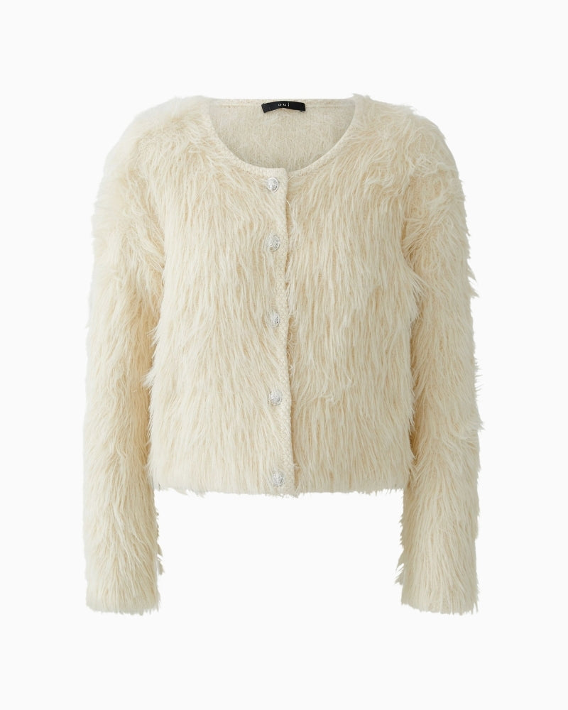 Front view of lightweight knit cardigan in neutral tone