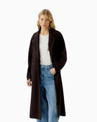 Oui Ganache winter coat in dark ganache brown with double-breasted front