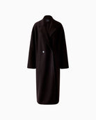 Front view of Oui virgin wool coat with horn-look buttons and revers collar