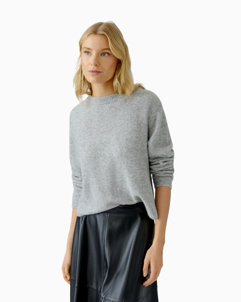 Grey wool-blend jumper by Oui with soft stretch and ribbed hem