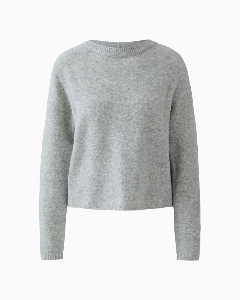 Lightweight stretch knit pullover in neutral grey with wool blend