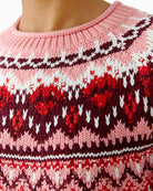 Close-up of tonal sequin detail in Norwegian pattern on Oui grey and red pullover