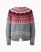 Oui grey and red cotton-blend pullover with Nordic knit pattern and subtle sequins