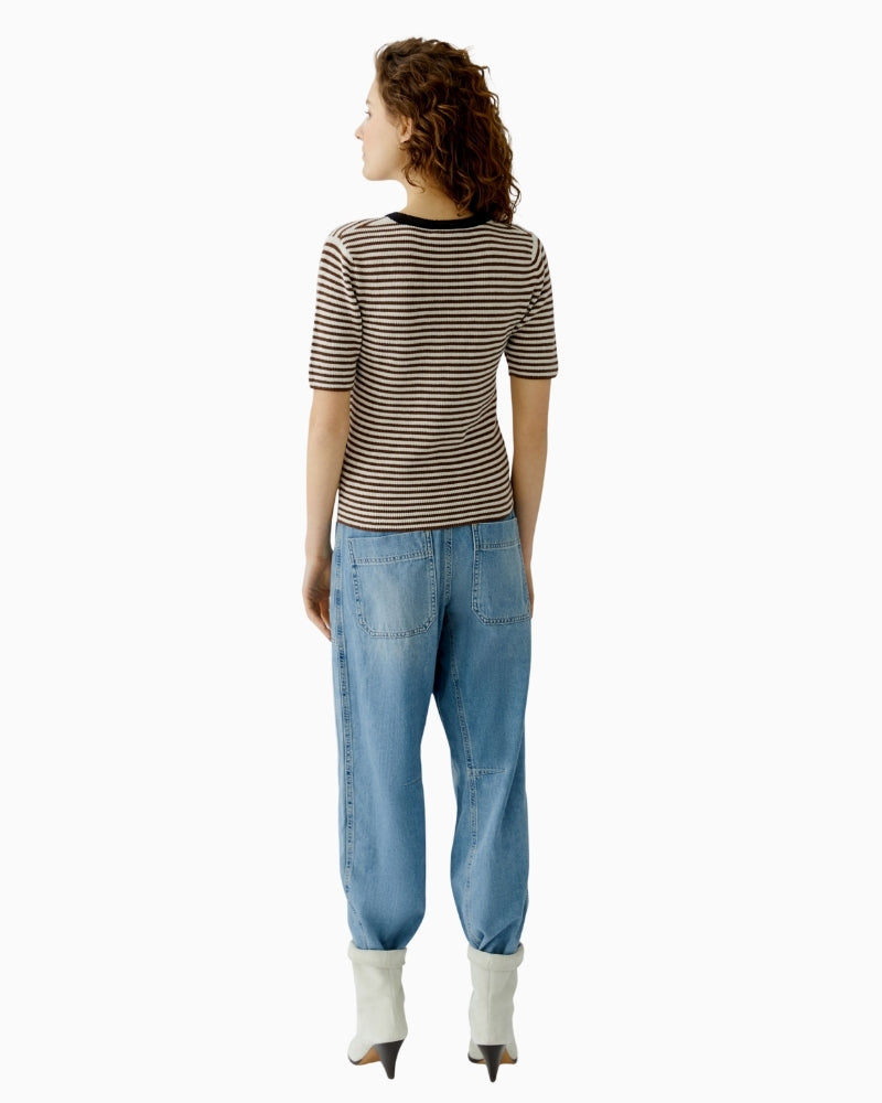 Oui half sleeve pullover brown white back view woman wearing – Áines Boutique