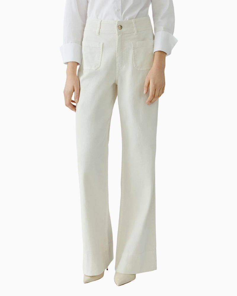 Oui high waist wide leg jeans Whitecap Gray front view woman wearing – Áines Boutique