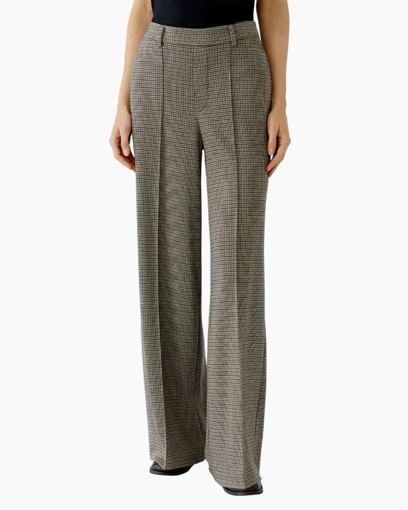 Oui houndstooth jersey trousers in light stone grey with straight leg cut