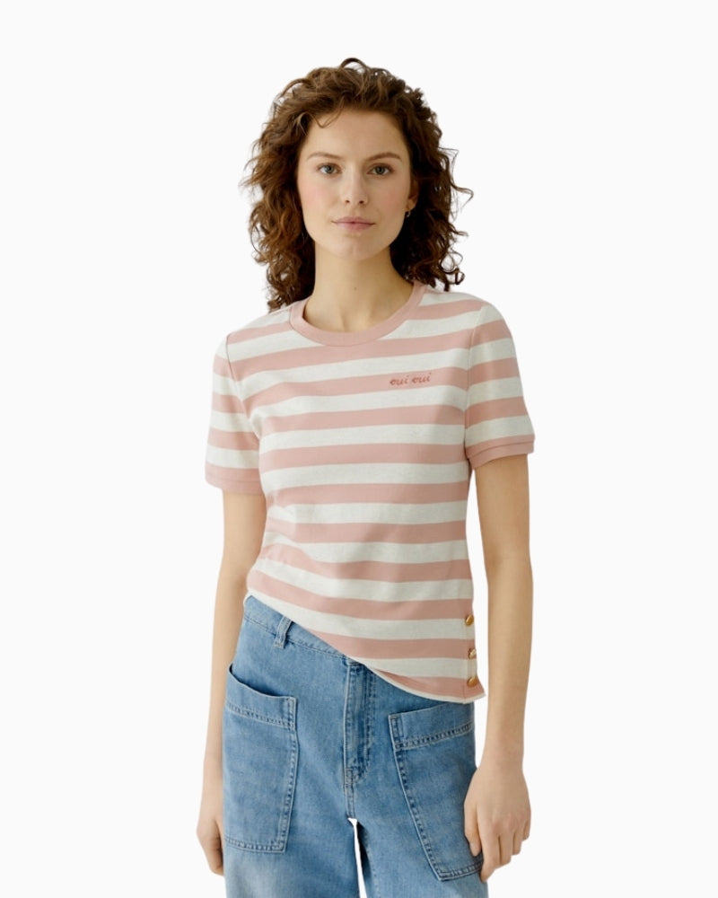 Oui interlock logo T-shirt white red front view – Áines Boutique