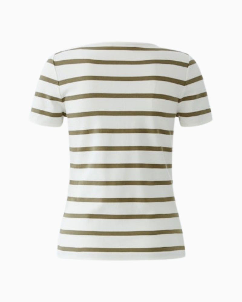 Oui stripe T-shirt white green back view – Áines Boutique