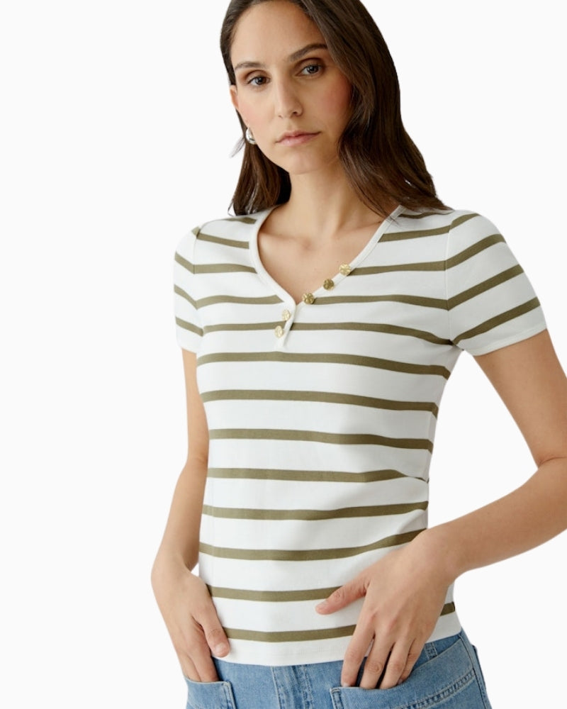 Oui interlock cotton stripe fabric close-up – Áines Boutique