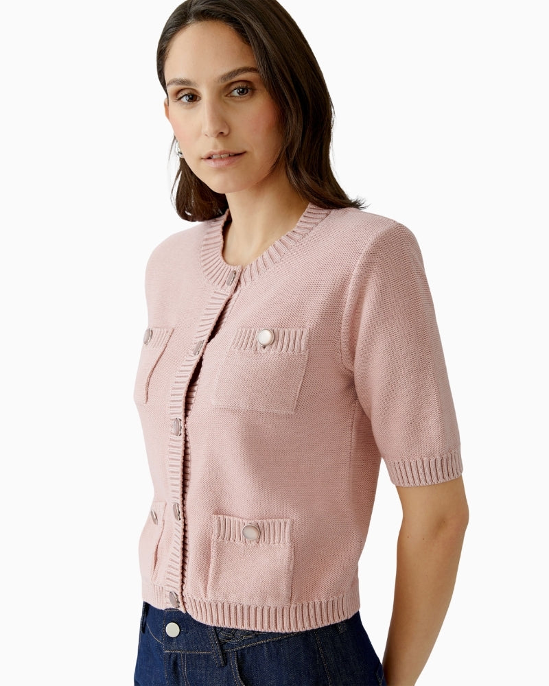 Oui soft pink knit jacket pocket and fabric detail – Áines Boutique
