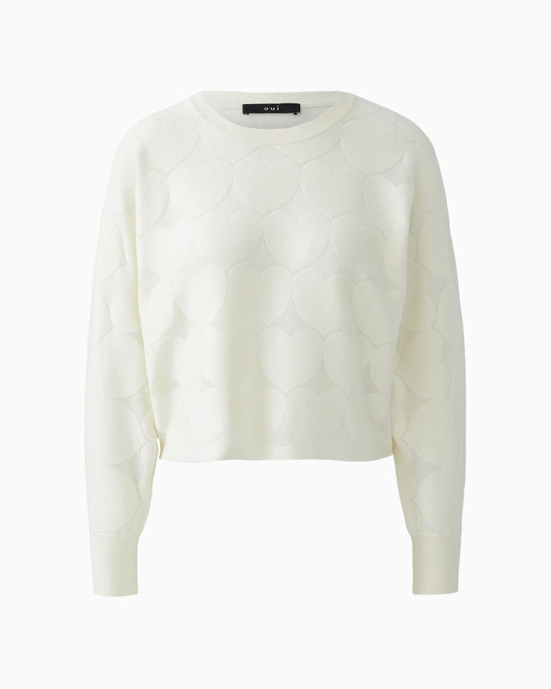 White knit sweater by Oui in soft viscose and silk blend