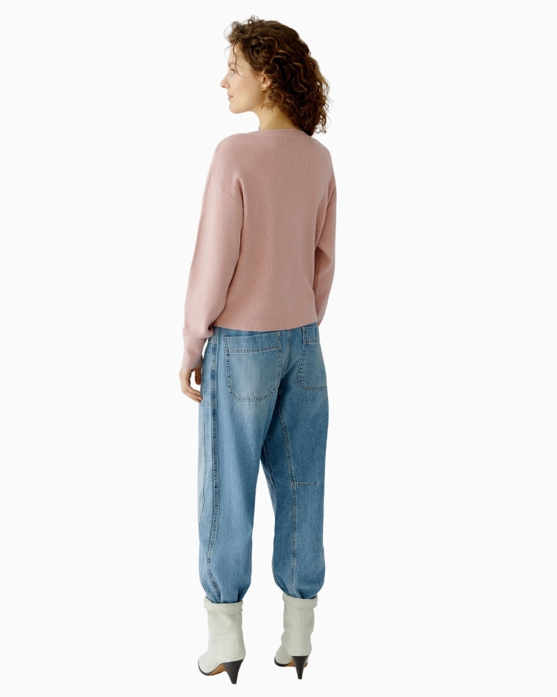 Oui dusty rose pullover, back view showing clean knit finish – Áines Boutique