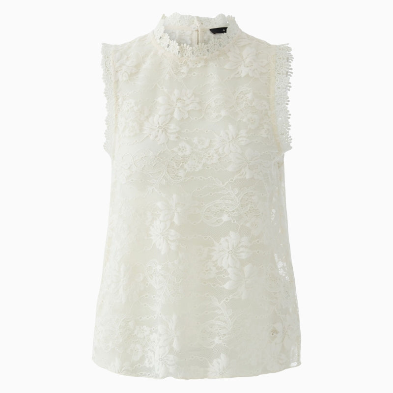 Oui cream lace sleeveless top, front view showing floral lace – Áines Boutique