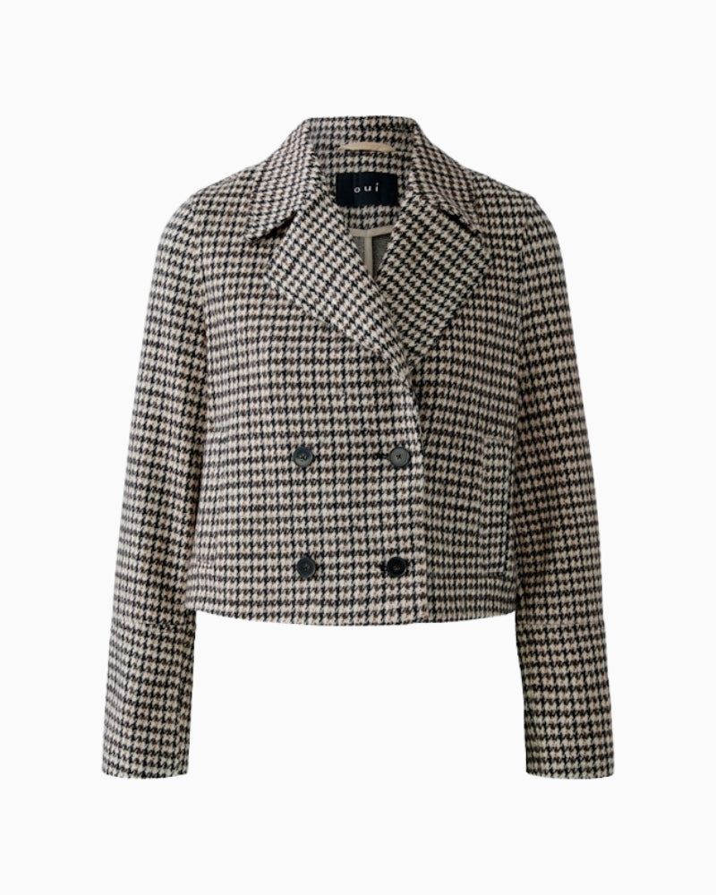 Oui light stone jersey jacket with cropped length and double-breasted front