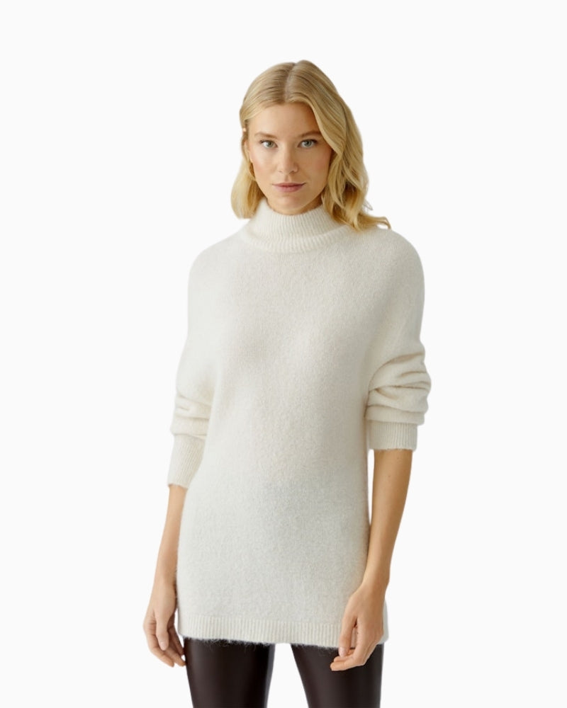 Oui long pullover in whitecap gray with high ribbed collar