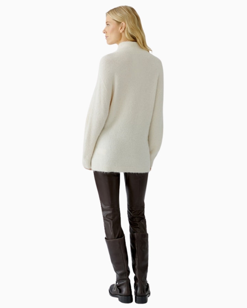 Back view of Oui alpaca blend pullover with longer length