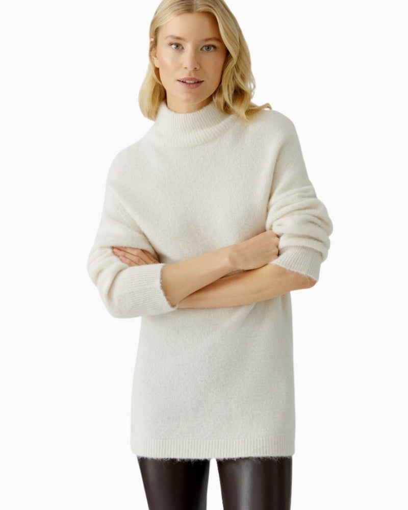 Oui long pullover in whitecap gray with high ribbed collar