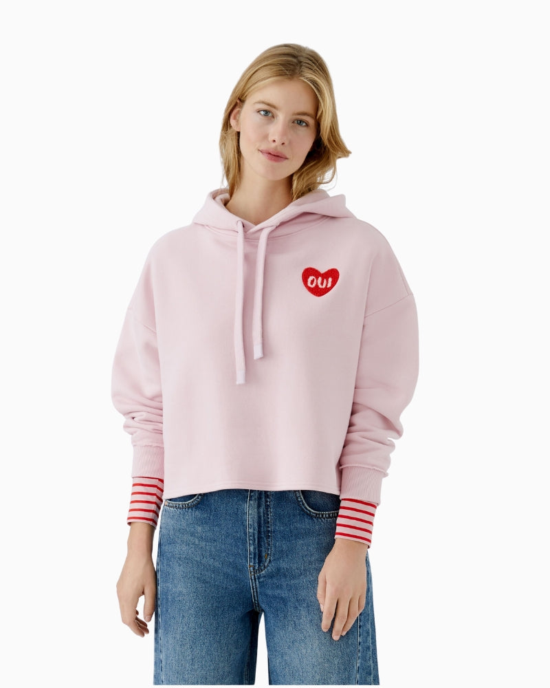 Oui mauve hoodie with soft cotton blend and heart logo on chest