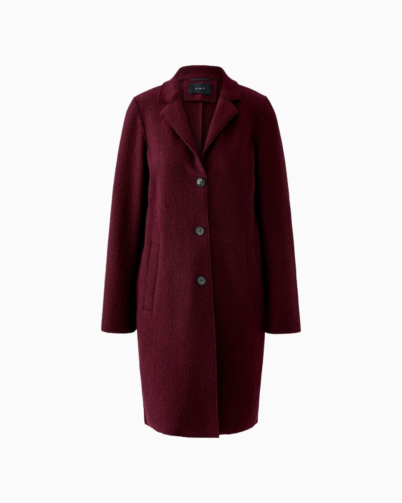 Oui Mayson coat in bramble berry made from Italian fleece wool with notch collar