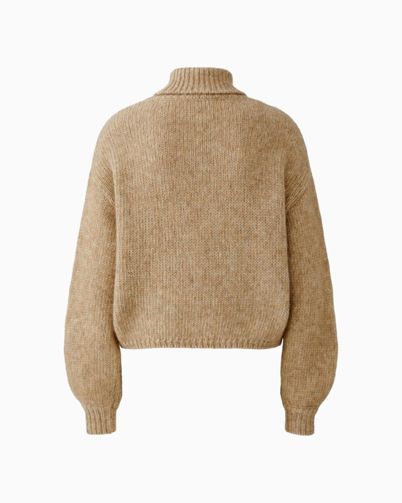 Back view of Oui beige knit jumper showing clean lines and soft texture