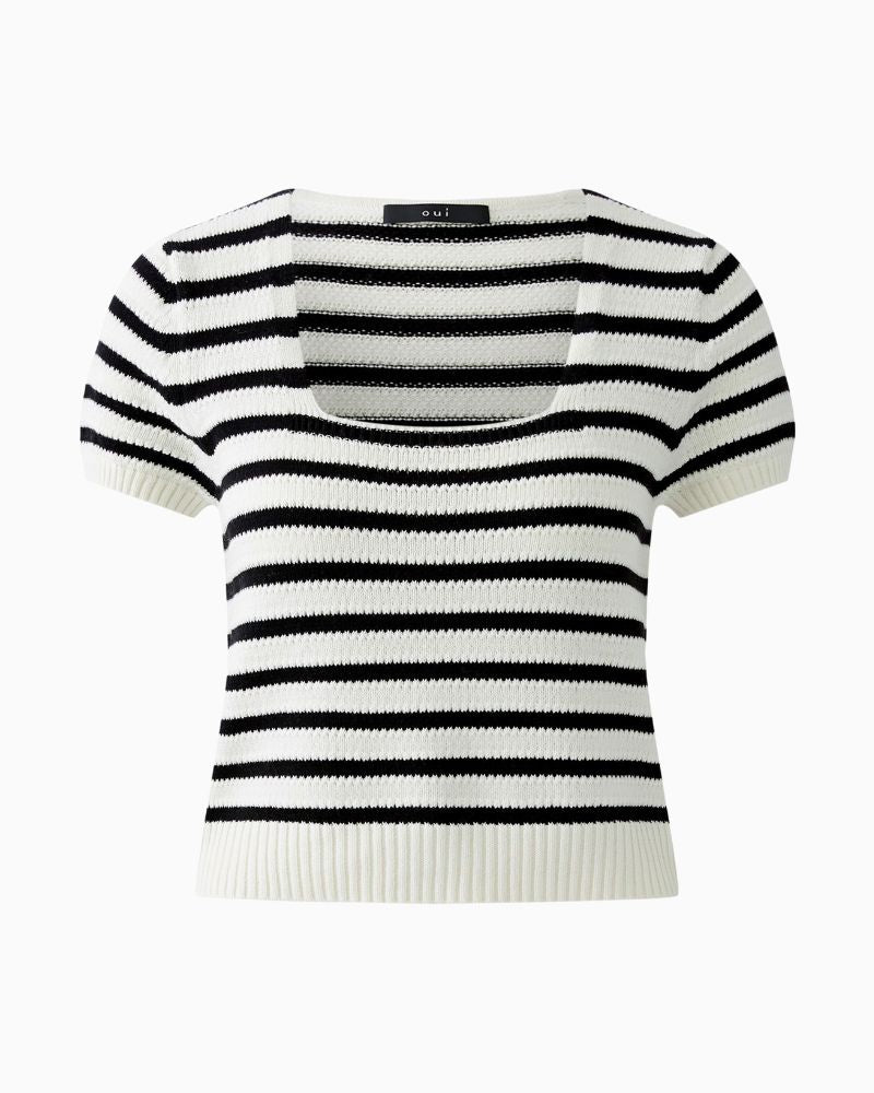 Oui pure cotton pullover in lightweight knit with classic round neckline