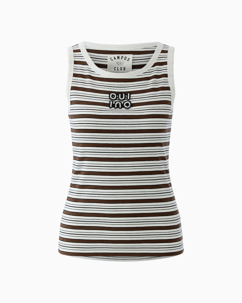 Oui ribbed tank top brown black product view on white background – Áines Boutique