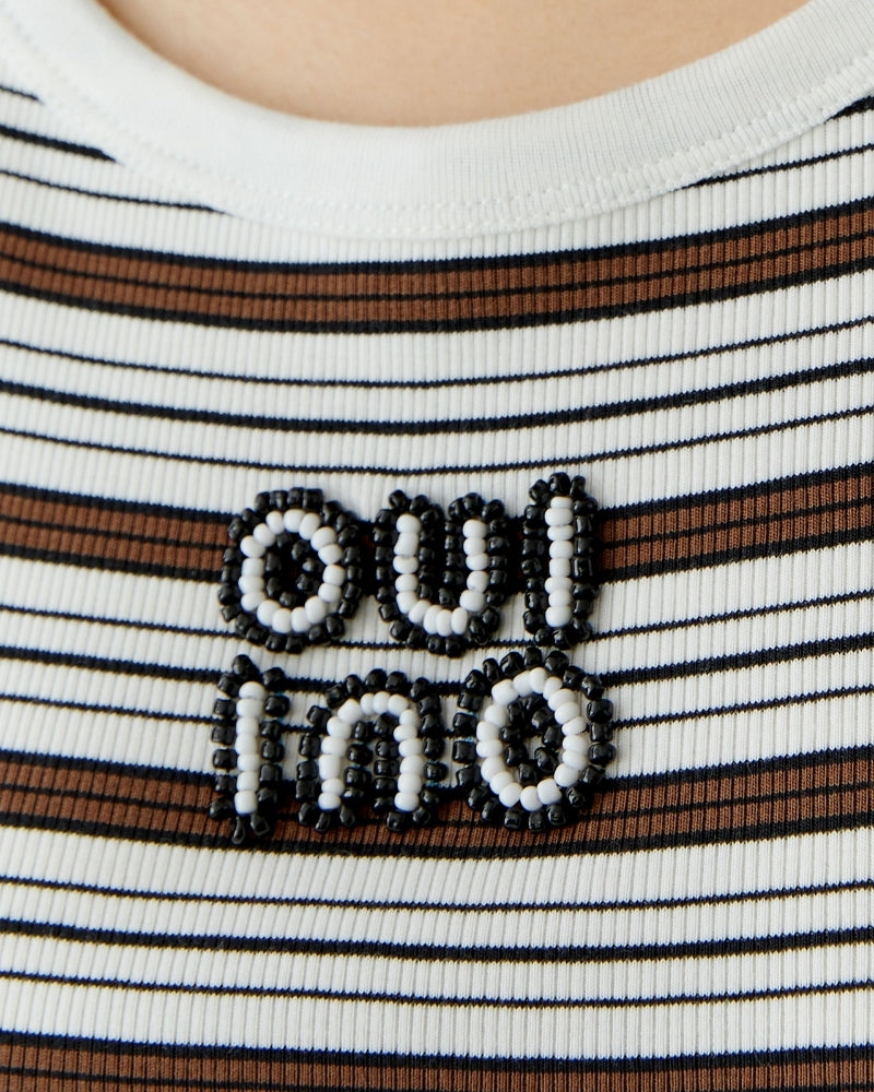 Oui ribbed tank top brown black pearl logo embroidery detail – Áines Boutique