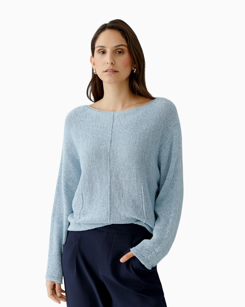 Oui ribbon yarn pullover blue front view product – Áines Boutique