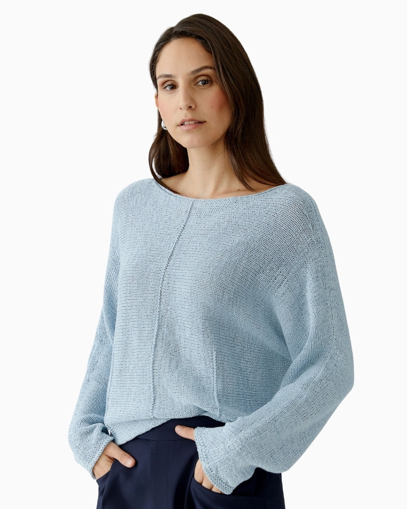 Oui ribbon yarn pullover blue front view product – Áines Boutique