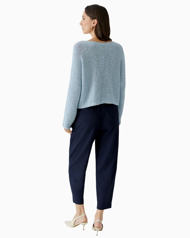 Oui ribbon yarn pullover blue back view product – Áines Boutique
