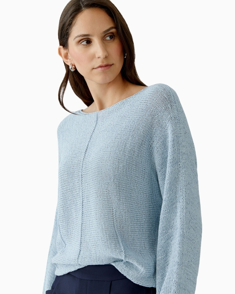 Oui ribbon yarn pullover blue front view product – Áines Boutique