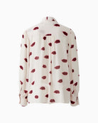 Back view of long sleeve blouse with shoulder gathers