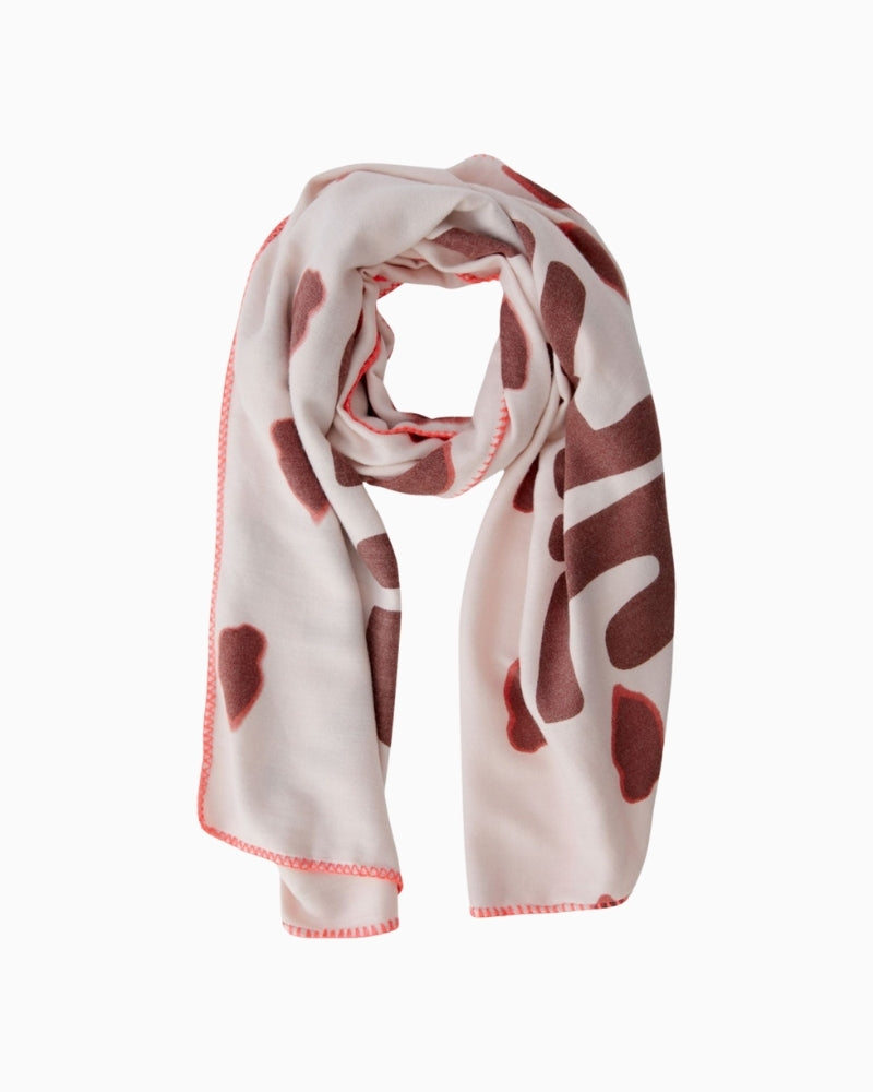 Oui rose red scarf in lightweight polyester with contrasting embroidered hems