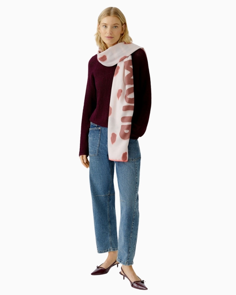 Oui rose red scarf in lightweight polyester with contrasting embroidered hems