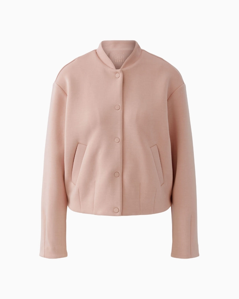 Oui blush scuba blouson jacket with blazer collar, front view – Áines Boutique