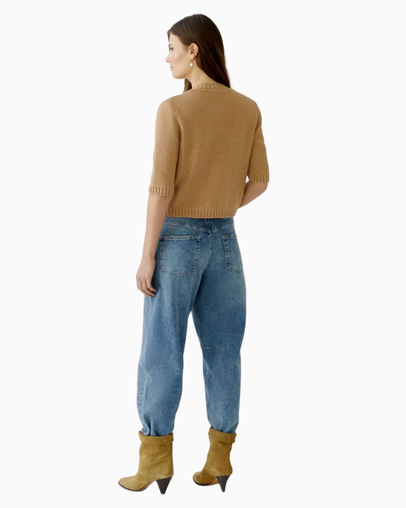 Back of Oui short cardigan in Cloud Dancer with patch pockets and press stud front