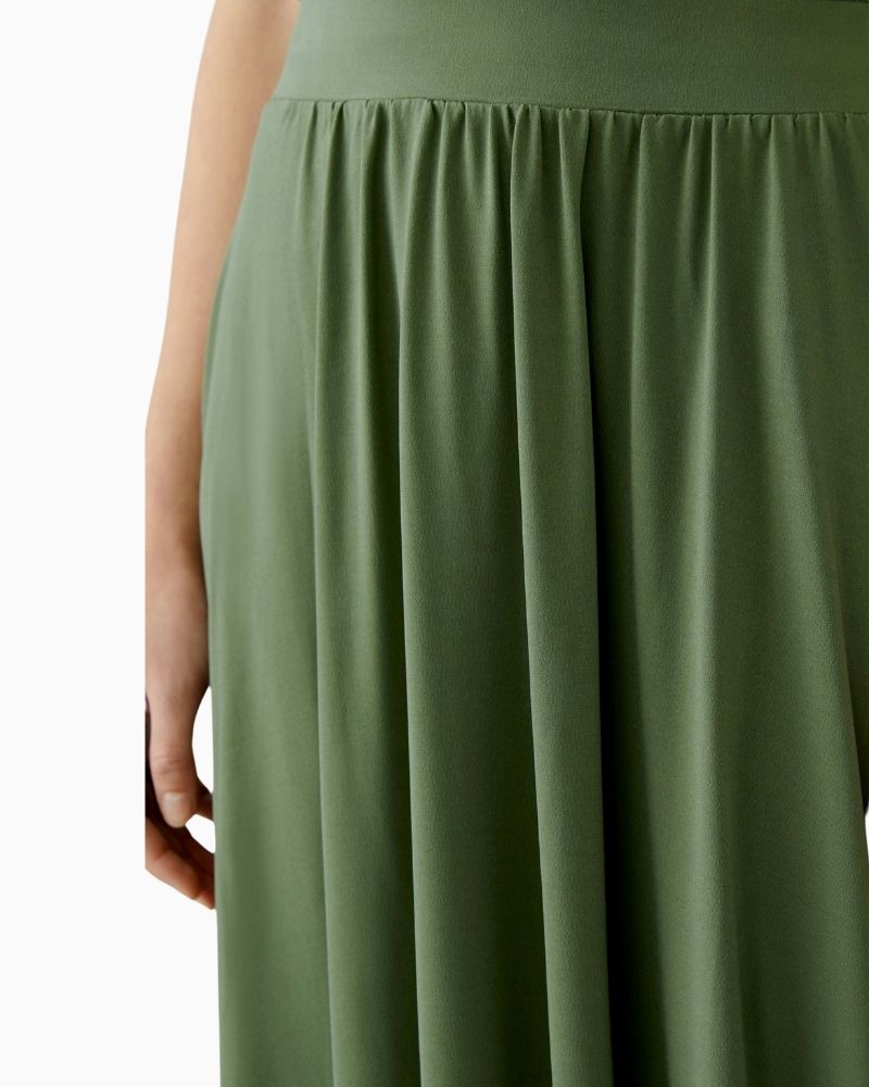 Close-up view of Oui Shaded Moss skirt with smooth drape and comfortable fit