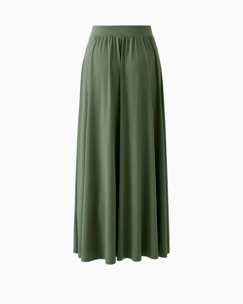 Back view of Oui maxi skirt showing soft, stretchy fabric and waisted cut