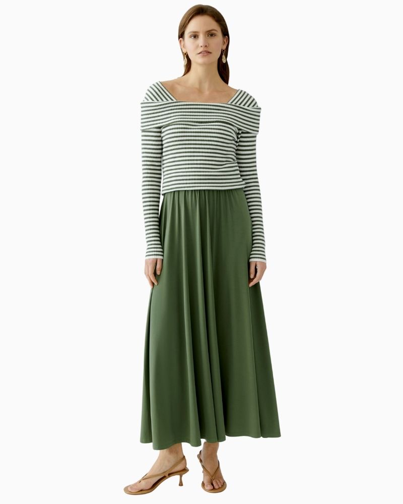 Oui Silky Touch Maxi Skirt in Shaded Moss with elasticated waist and flowy silhouette