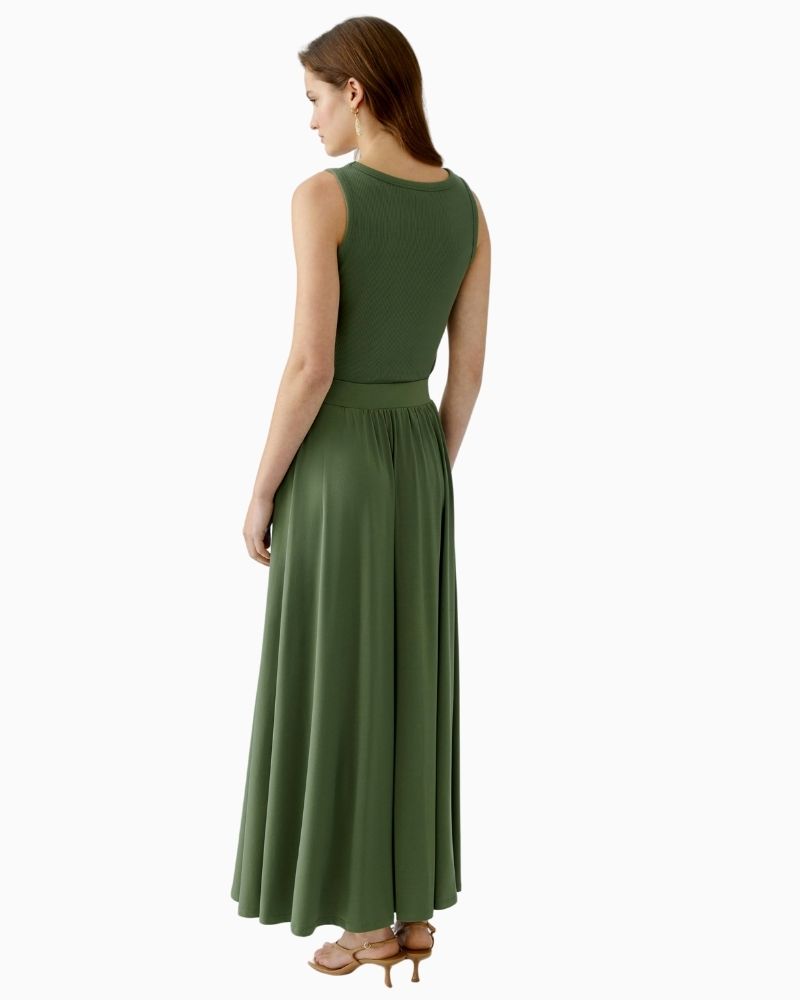 Back view of Oui maxi skirt showing soft, stretchy fabric and waisted cut