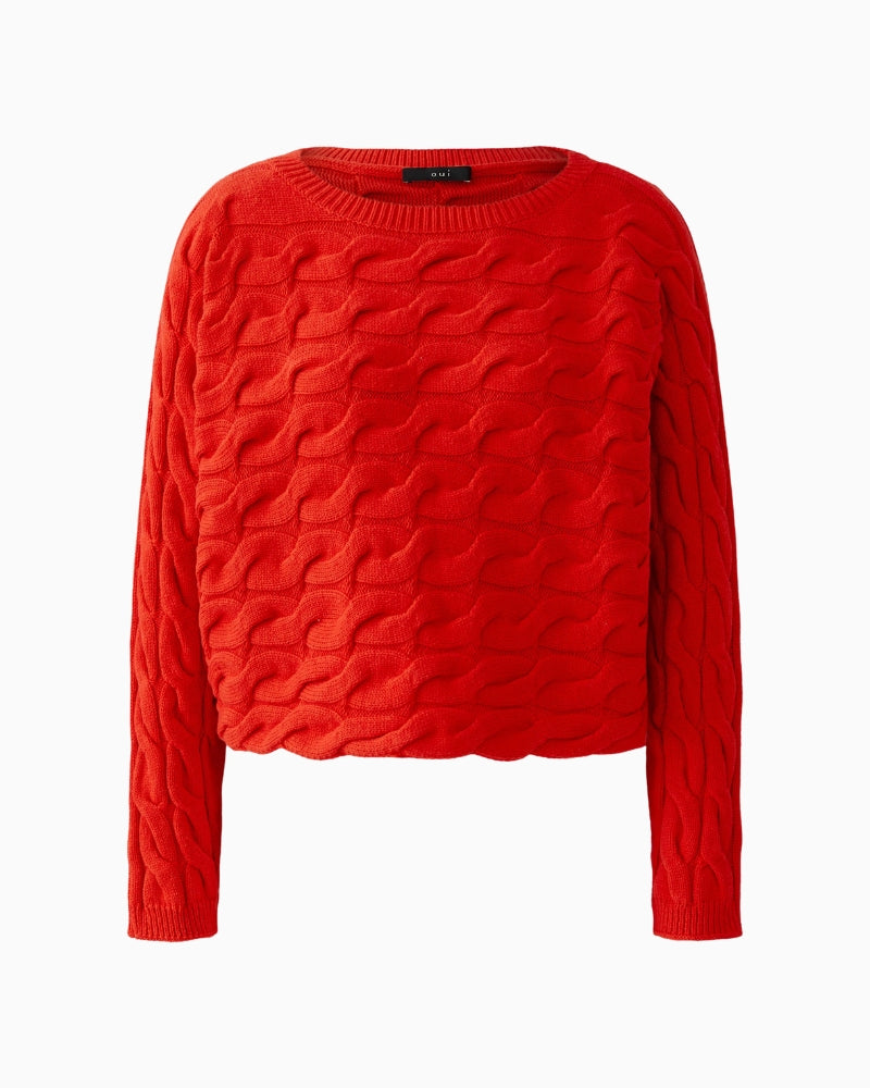 Soft cotton blend red jumper with ribbed cuffs and hem