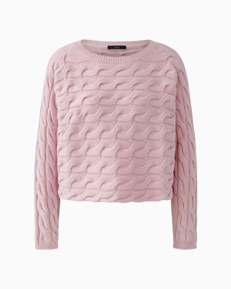Mauve cropped cable knit jumper by Oui with boxy fit