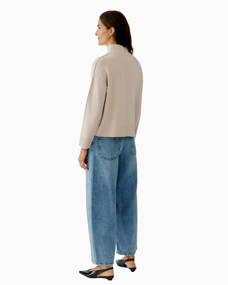 Back view of Oui pullover in rose with outside seam detail