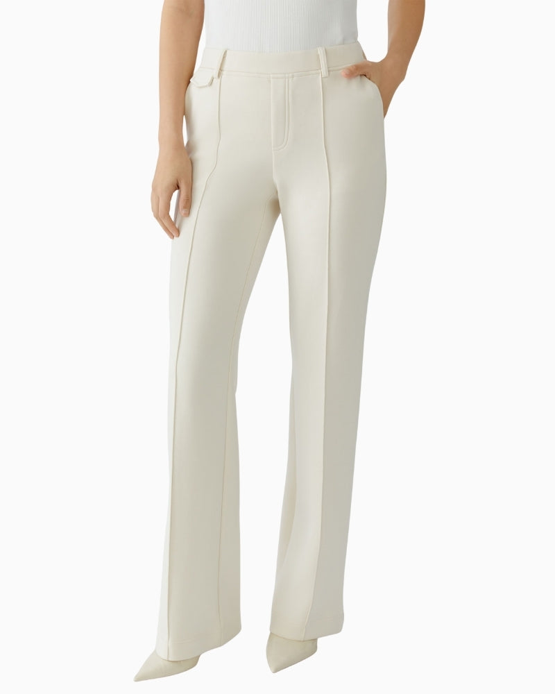 Oui cream pull-on trousers, front view showing straight leg fit – Áines Boutique
