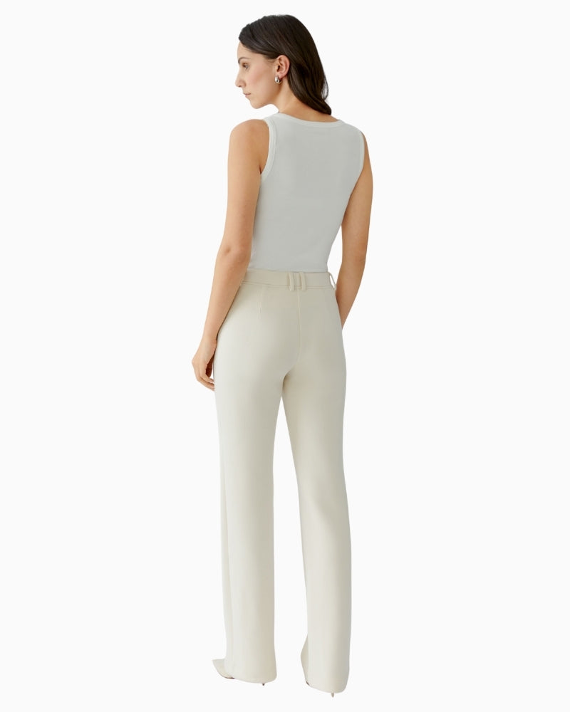 Oui cream trousers, back view showing clean pull-on finish – Áines Boutique