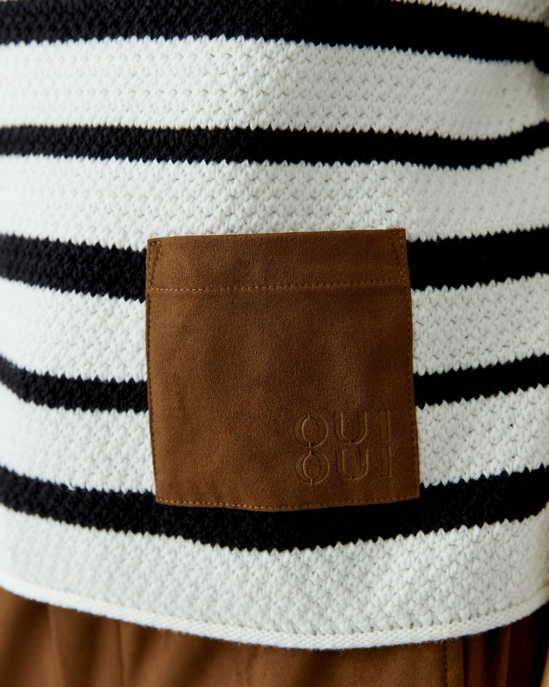 Close-up of Oui stripe pullover suede-look pocket detail – Áines Boutique